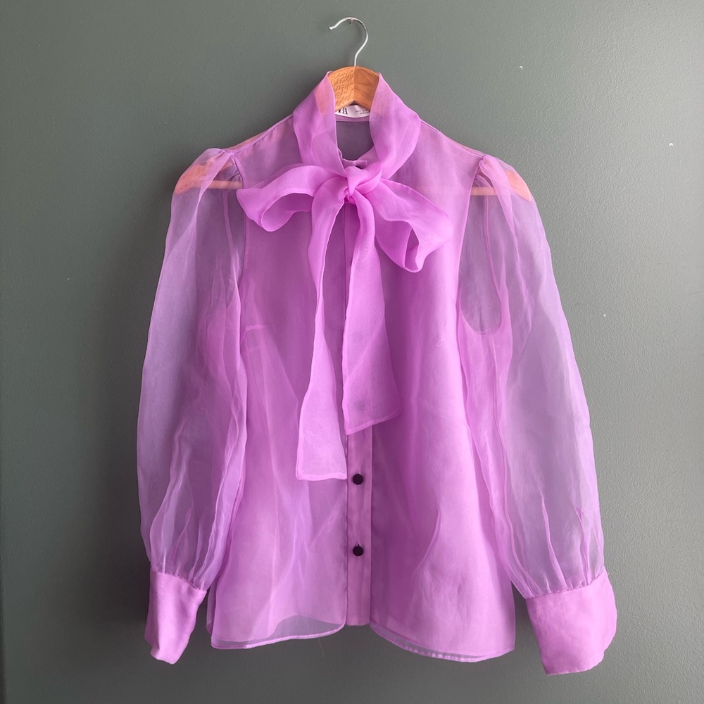 ZARA purple button up chiffon blouse